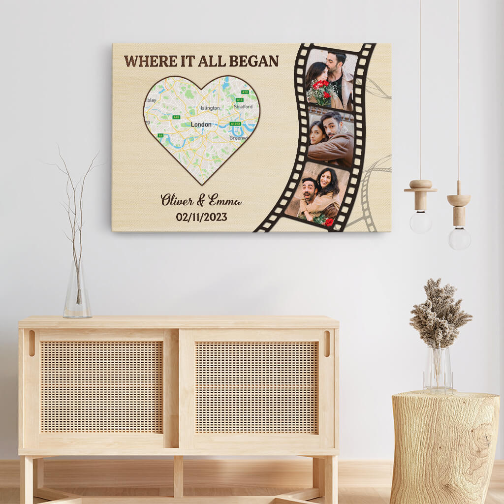 3696CUK3 where it all began map photo canvas personalised presents for couple