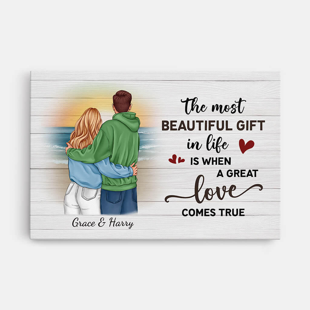 3698CUK1 the most beautiful gift in life is when a great love comes true personalised couple canvas