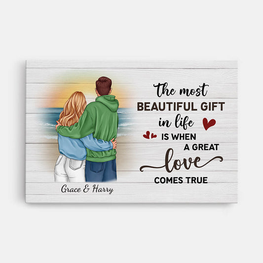 3698CUK1 the most beautiful gift in life is when a great love comes true personalised couple canvas