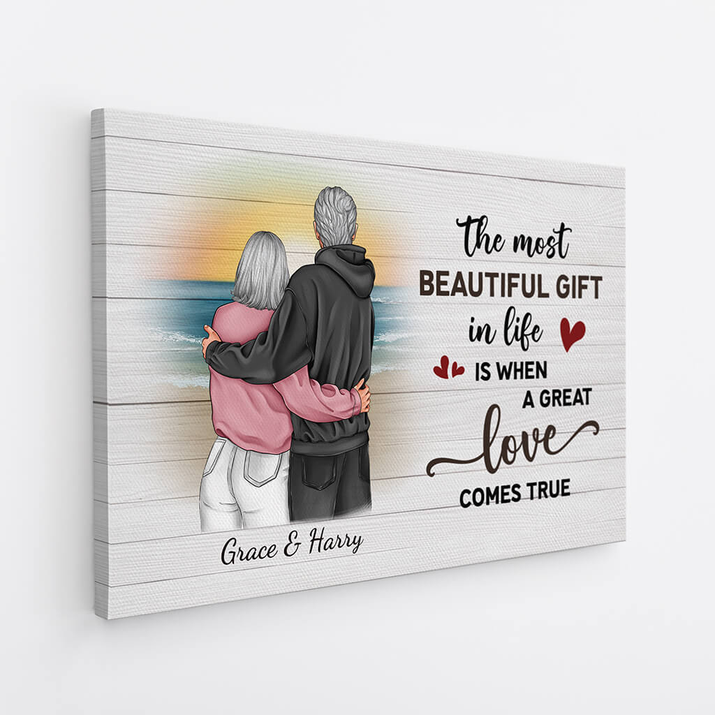 3698CUK2 the most beautiful gift in life is when a great love comes true personalised couple canvas