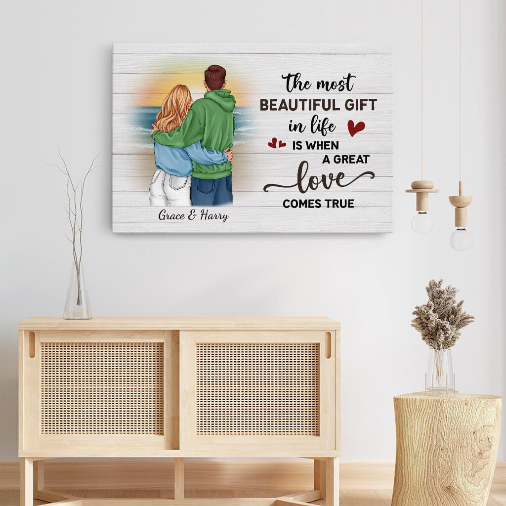 3698CUK3 the most beautiful gift in life is when a great love comes true personalised couple canvas