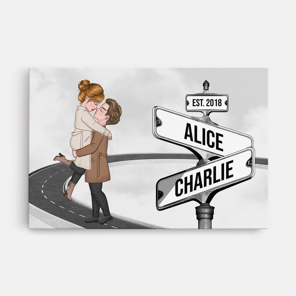 3699CUK1 vintage street sign couple kissing canvas personalised presents for couples