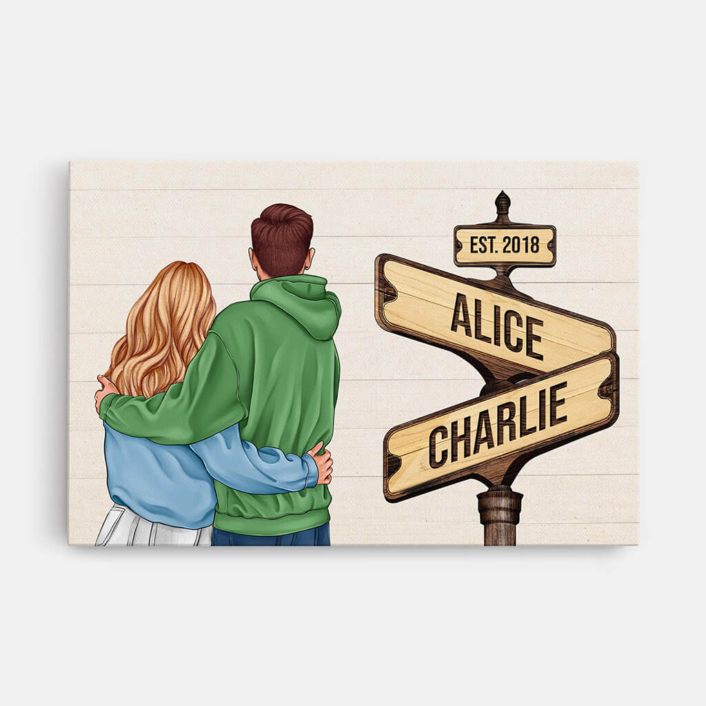 3706CUK1 vintage wooden street sign canvas personalised presents for couple