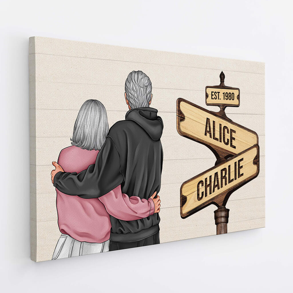 3706CUK2 vintage wooden street sign canvas personalised presents for couple