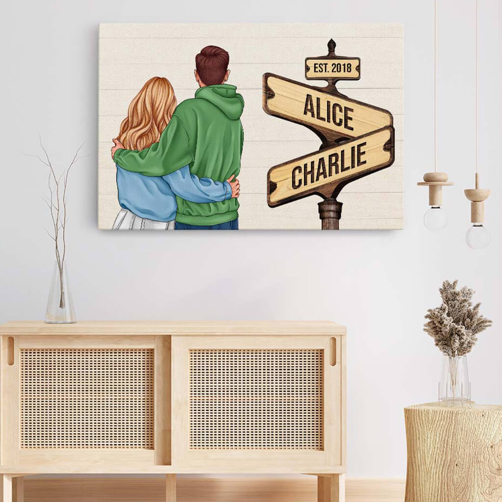 3706CUK3 vintage wooden street sign canvas personalised presents for couple