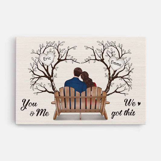 3711CUK1 you me we got this personalised couple sitting on a bench canvas