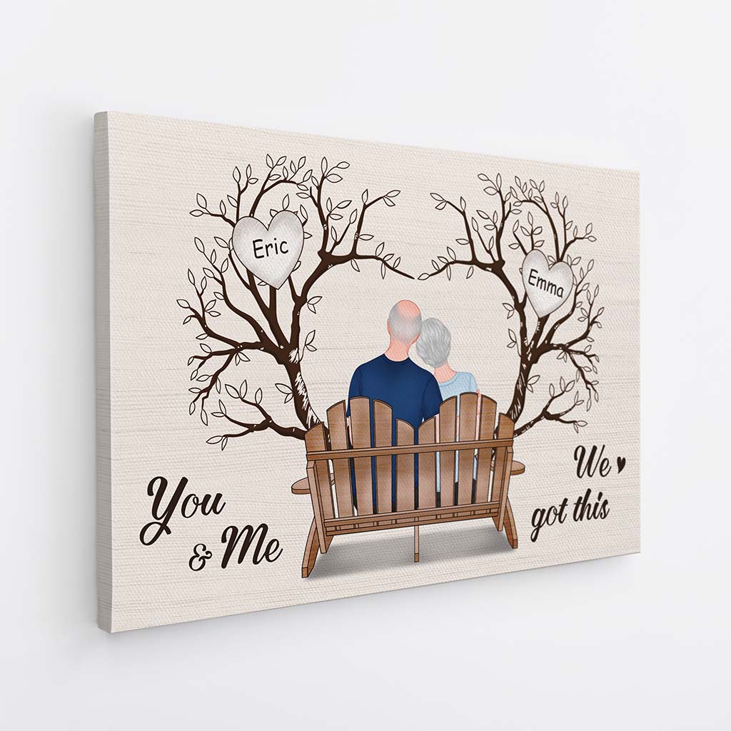 3711CUK2 you me we got this personalised couple sitting on a bench canvas