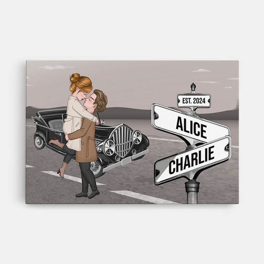 3723CUK1 vintage street sign couple hugging canvas personalised couple gifts