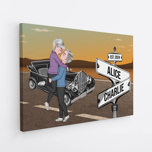 3723CUK2 vintage street sign couple hugging canvas personalised couple gifts