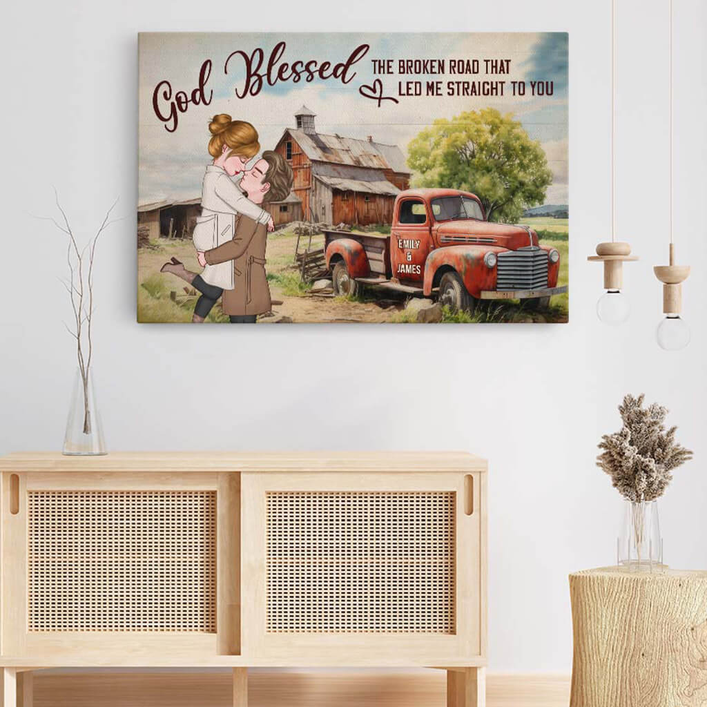 3730CUK3 god blessed the broken road that led me straight to you romantic personalised canvas for couple