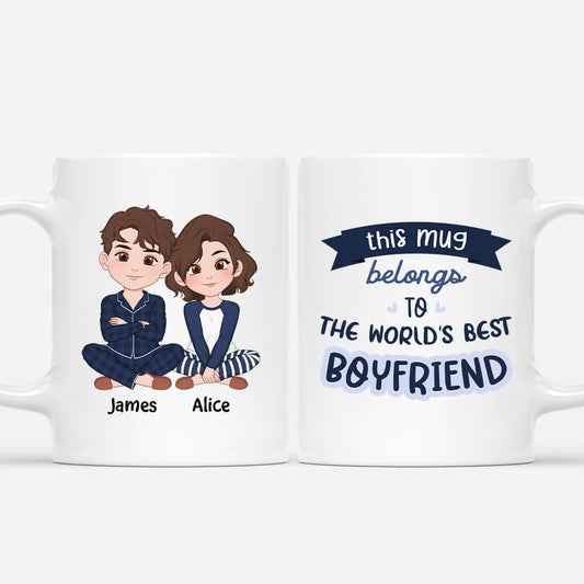 3737MUK1 this mug belongs to the worlds best boyfriend girlfriend personalised couples mug