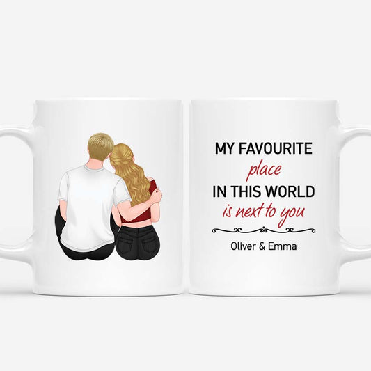 3742MUK1 my favorite place in this world is next to you custom mug for couple