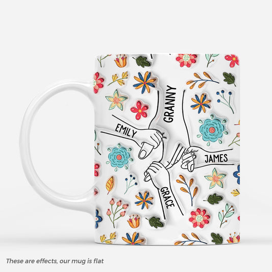 3746MUK3 holding grandmas hand flowers 3d inflated effect mug  personalised nana gifts