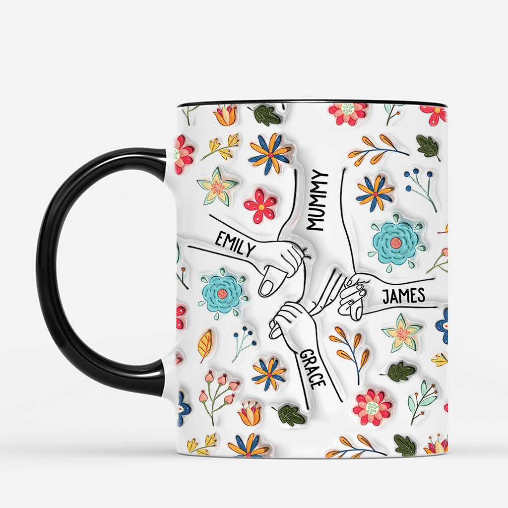 3746MUK4 holding grandmas hand flowers 3d inflated effect mug personalised nana gifts