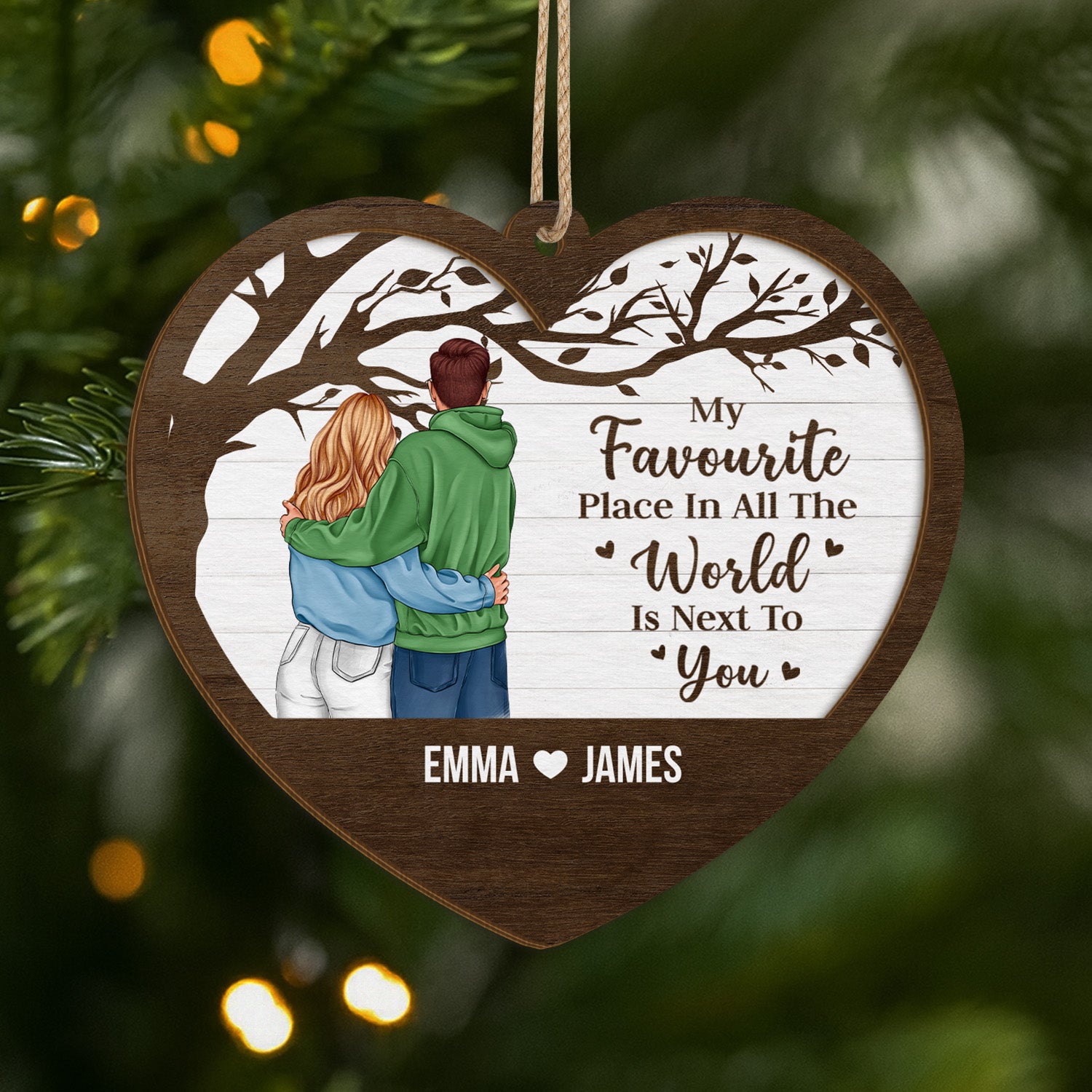 3766OUK1 personalized 2 layers wood ornament for couple my favorite place 3766OKL0G