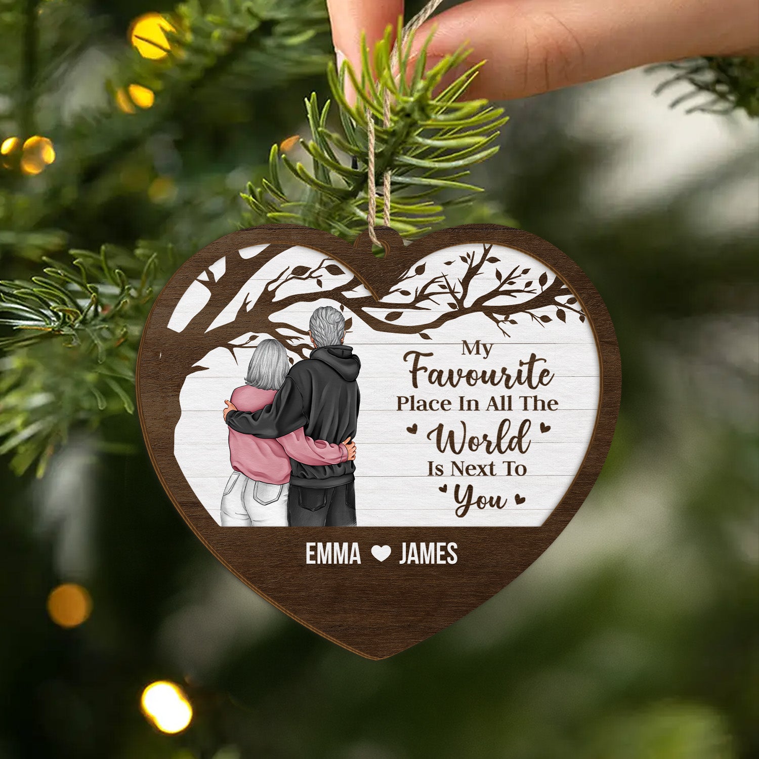 3766OUK2 personalized 2 layers wood ornament for couple my favorite place 3766OKL0G