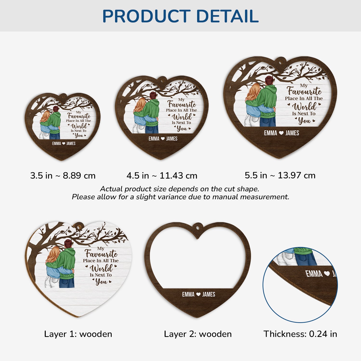 3766OUK3 personalized 2 layers wood ornament for couple my favorite place 3766OKL0G