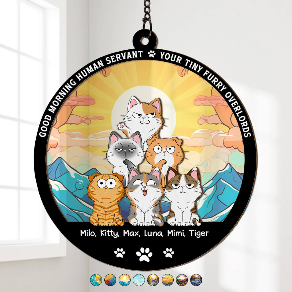 3788UUS1 good morning human servant personalized window hanging suncatcher ornament for cat lovers 3788U6I5D