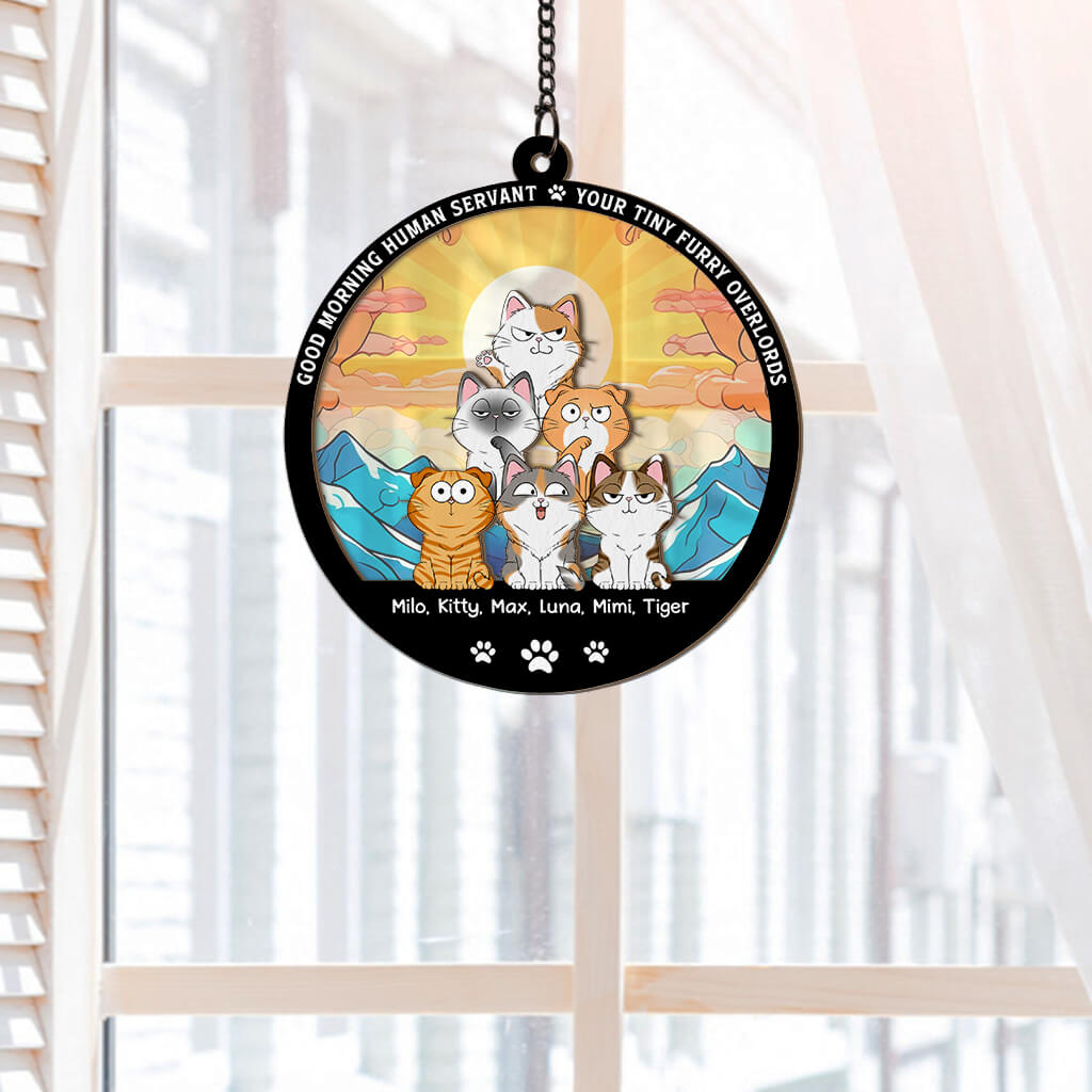 3788UUS2 good morning human servant personalized window hanging suncatcher ornament for cat lovers 3788U6I5D