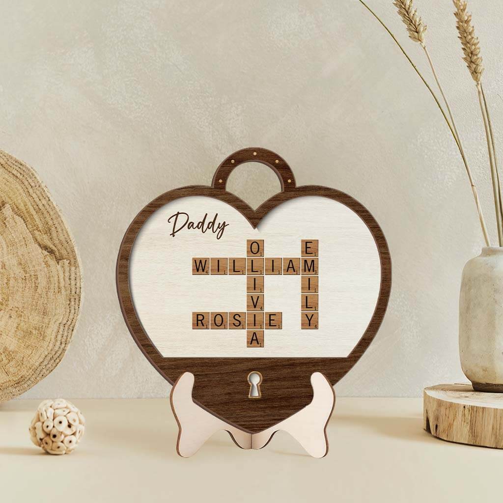 3790QUS2 grandma mom crossword wooden heart shaped plaque  personalized gifts for grandma mom