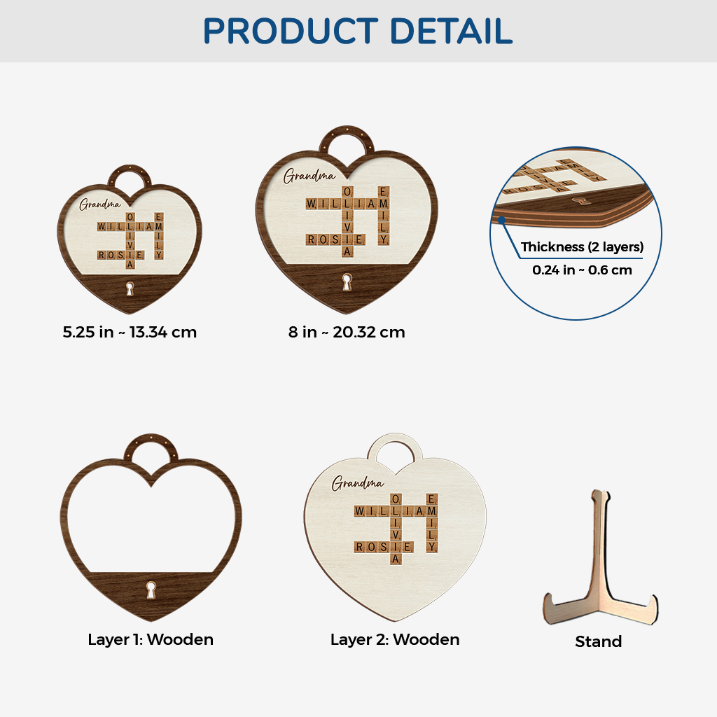 3790QUS3 grandma mom crossword wooden heart shaped plaque  personalized gifts for grandma mom