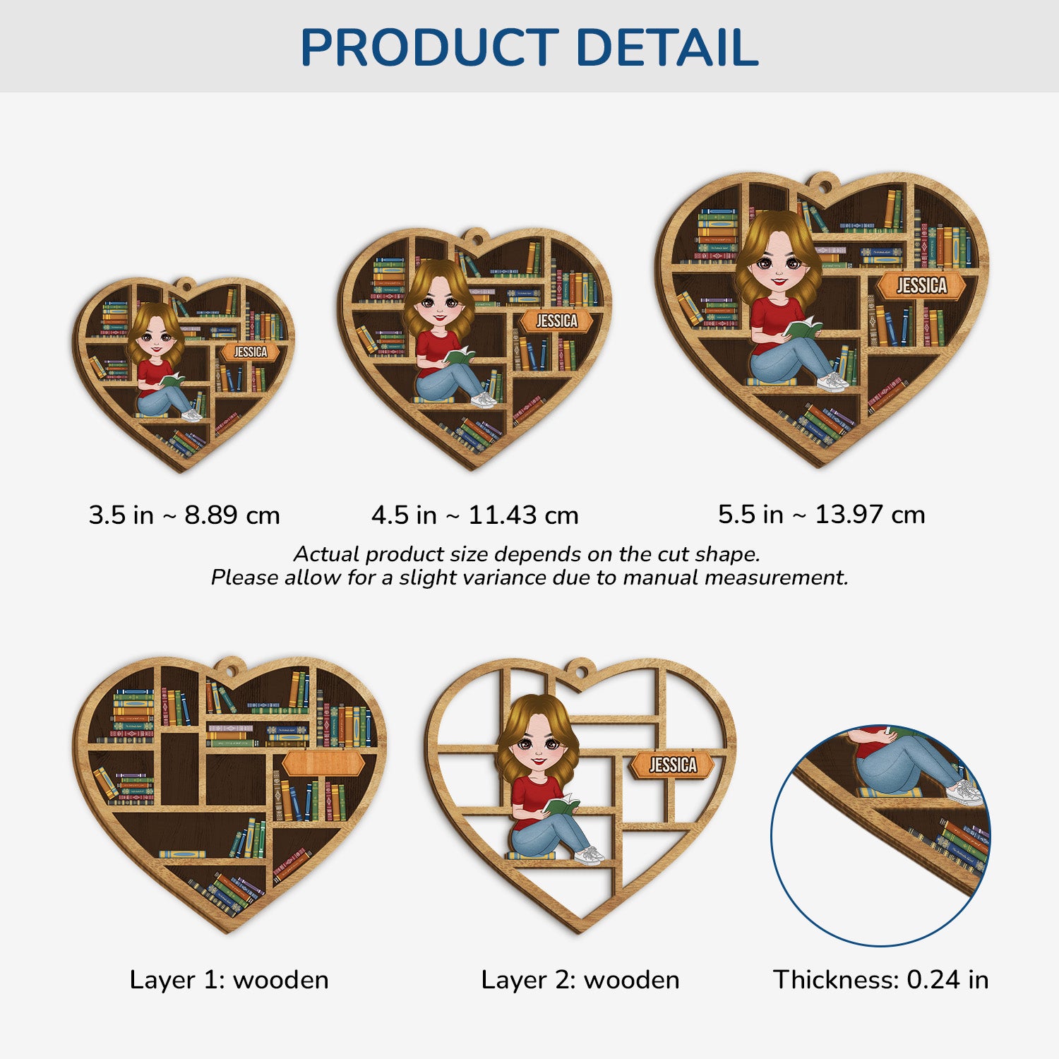 3794OUS3 personalized 2 layered wooden ornament gifts for book lovers 3794OKL0A