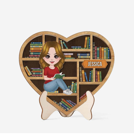 3794QUS1 a girl who loves reading heart shaped bookshelf wooden plaque personalized gifts for book lovers 3794Q5L8A_2