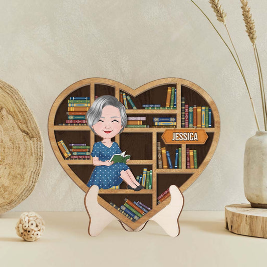 3794QUS2 a girl who loves reading bookshelf wooden plaque personalized gifts for book lovers 3794Q5L8A_1