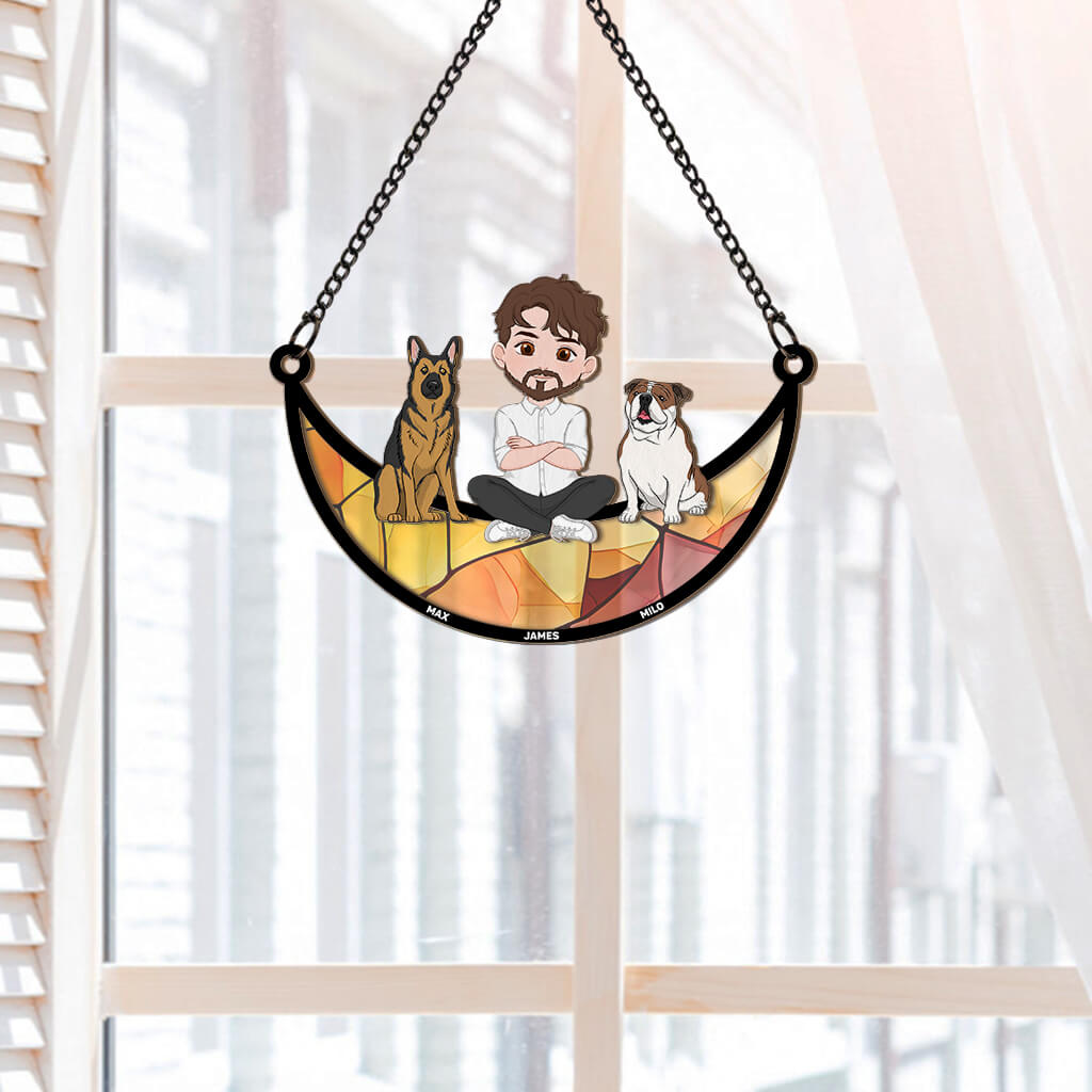 3795UUS2 girl and dog sitting on the moon personalized window hanging suncatcher ornament gifts for dog lovers 3795U5H0C