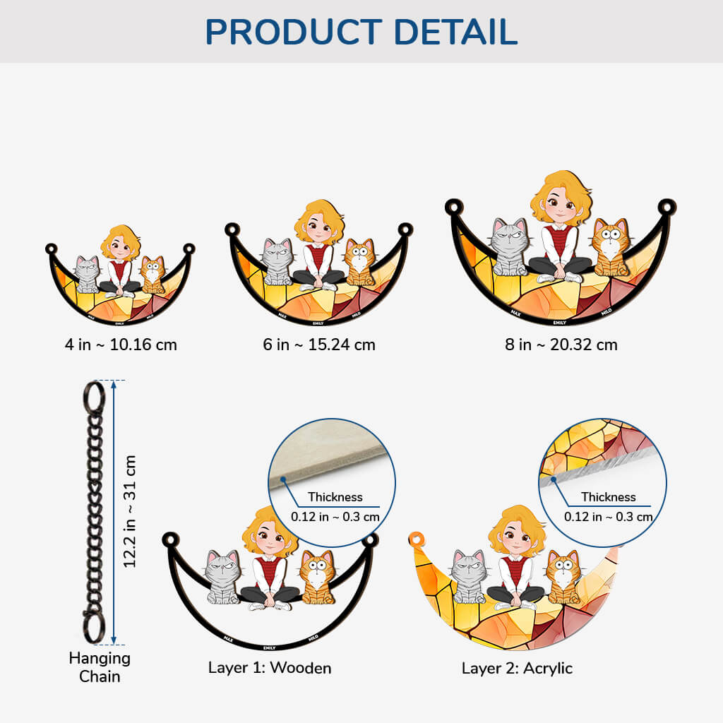 3795UUS3 girl and cat sitting on the moon personalized window hanging suncatcher ornament for cat lovers 3795U5H0D