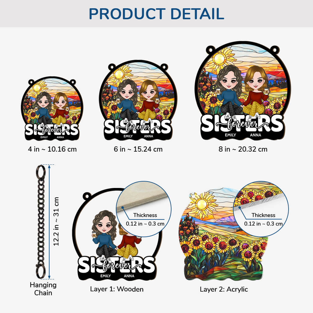 3809UUS3 sisters forever personalized window hanging suncatcher ornament personalized gifts for friends and sisters 3809U3I0E