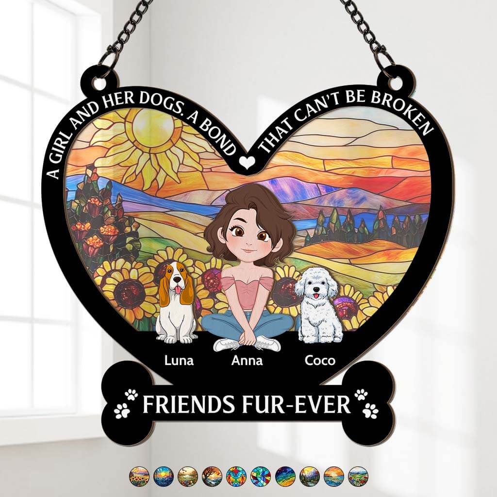 3811UUS1 a girl and her dogs a bond that cant be broken personalized window hanging suncatcher ornament best gifts for dog lovers_ 3811U3E8C
