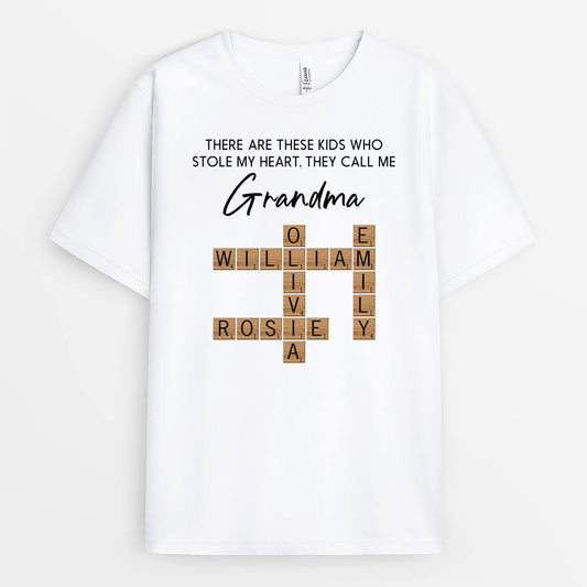 3813AUK1 there are these kids who stole my heart they call me grandma personalized crossword t shirt for grandma 3813ATE5A