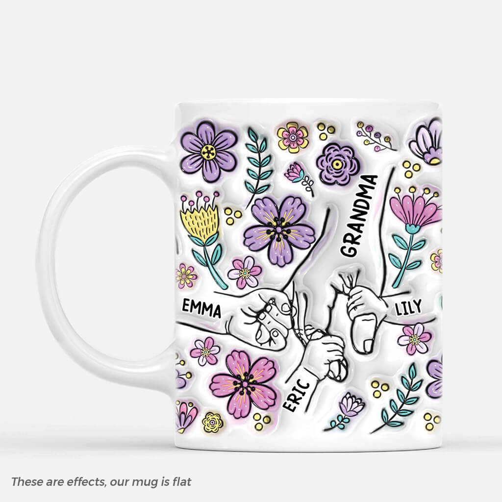3822MUS1 holding grandmas hand purple floral 3d inflated effect mug personalized gifts for grandmas 3822M6M5A