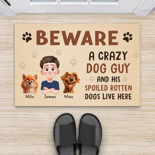 3882DUK2 Personalised Beware A Crazy Dog Lady Doormat for Dog Mum 3882D8H0C