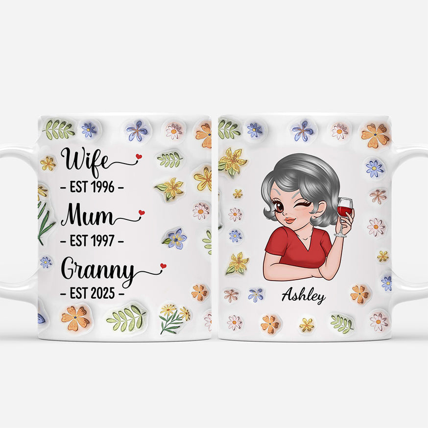 3898MUS1 personalised wife est mum est grandma est 3d printing effect mug 3898MTL8C