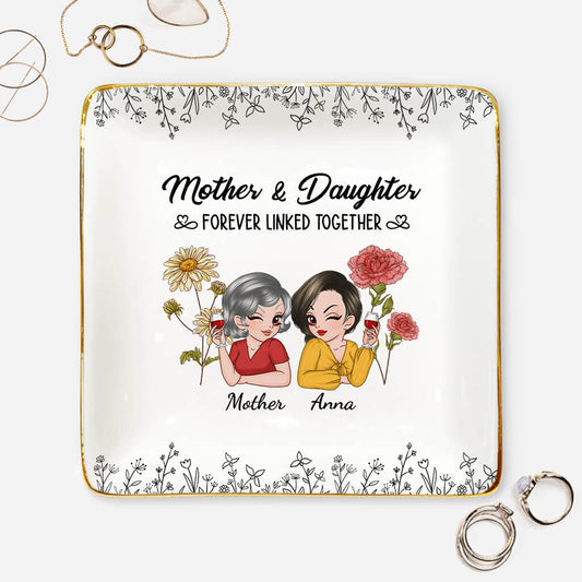 39512UK1 personalised mother and daughter forever linked together flower jewellery dish 395123K8A