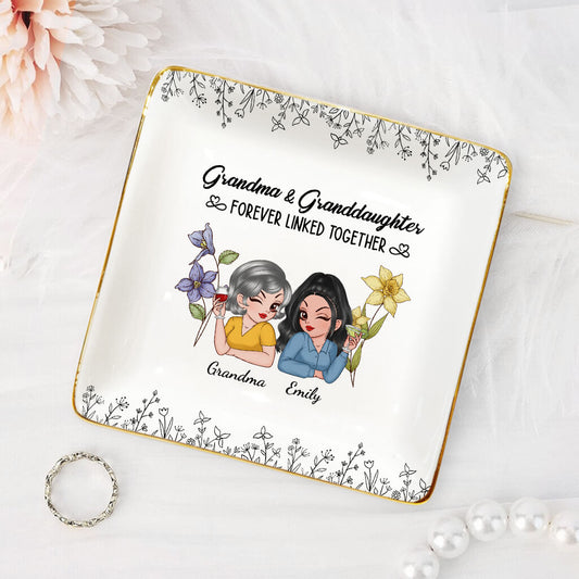39512UK2 personalised mother and daughter forever linked together flower jewellery dish 395123K8A