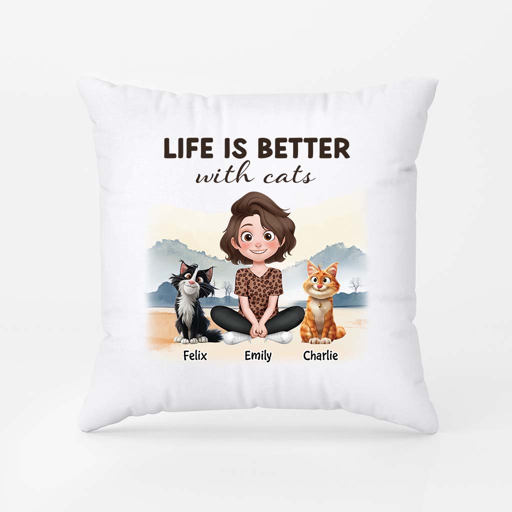 3970PUK1 Personalised Life Is Better With Cats Pillow 3970P8H0D