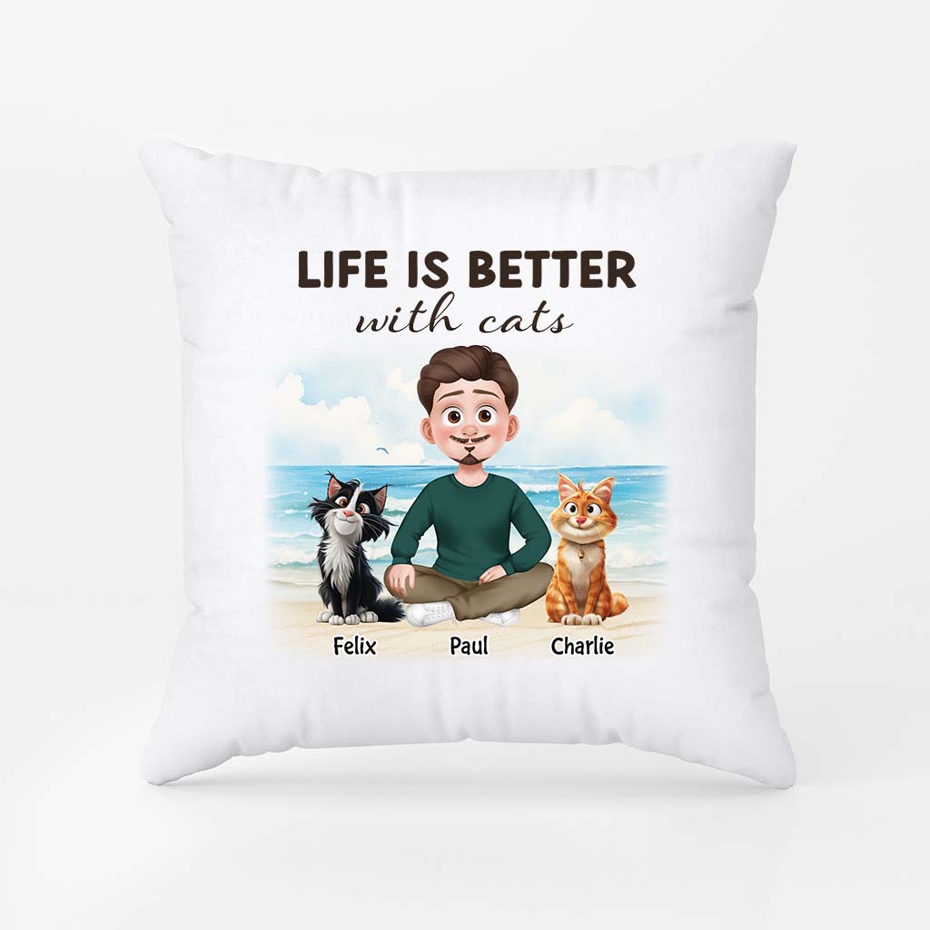 3970PUK2 Personalised Life Is Better With Cats Pillow 3970P8H0D