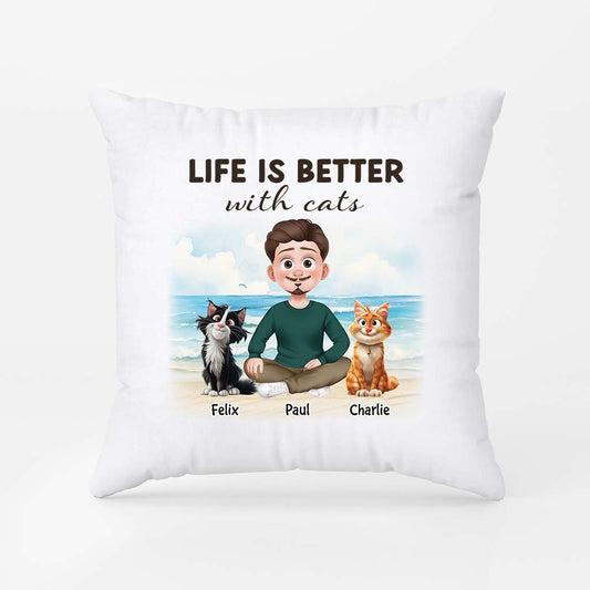 3970PUK2 Personalised Life Is Better With Cats Pillow 3970P8H0D