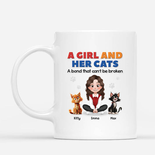 3976MUK1 Personalised A Girl and Her Cats A Bond That Cant Be Broken Mug 3976M9H0D