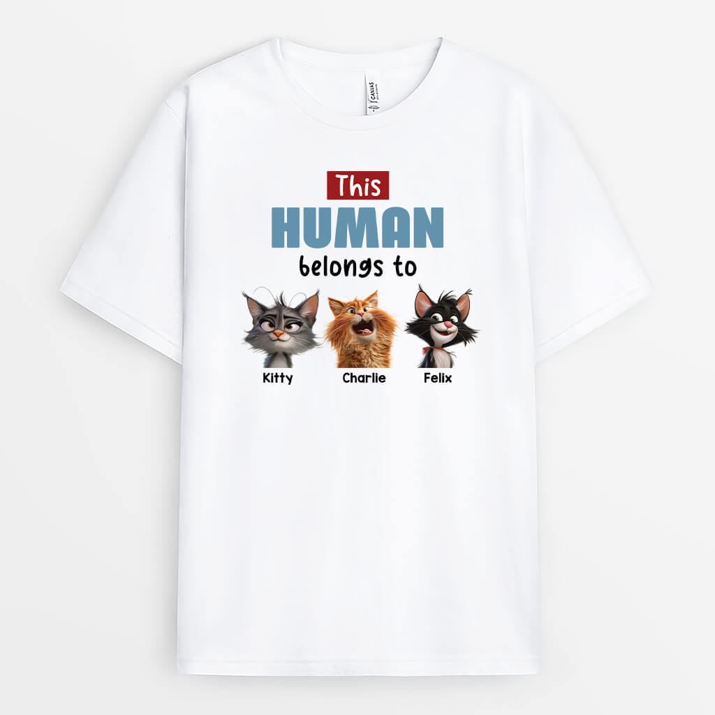 3989AUK1 Personalised This Human Belongs To Shirt for Cat Owners 3989ATH5D