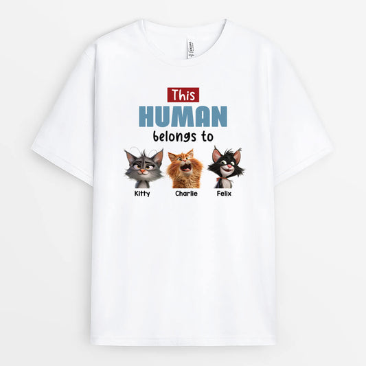 3989AUK1 Personalised This Human Belongs To Shirt for Cat Owners 3989ATH5D