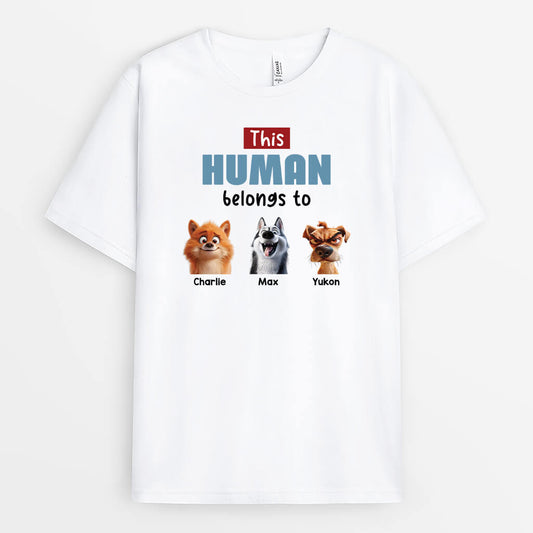 3989AUK1 Personalised This Human Belongs To Shirt for Dog Owners 3989ATH5C