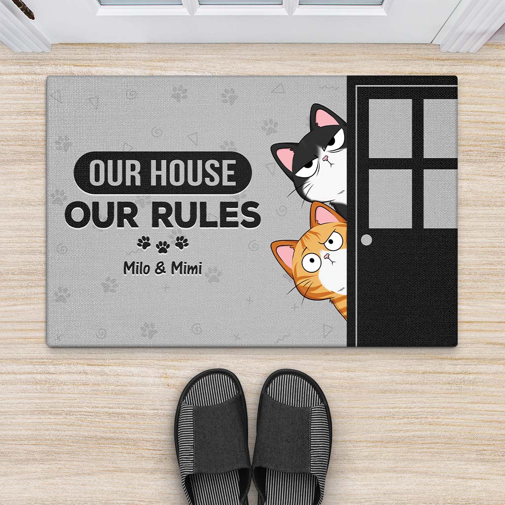 4208DUS2 funny personalized cat lover gifts our house our rules doormat 4208D5M8D