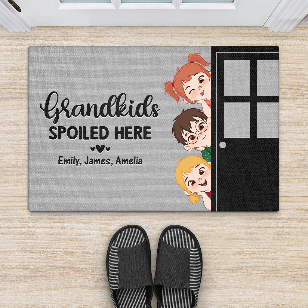 4229DUS2 personalized gifts for grandparents_ grandkids spoiled here doormat_ 4229D5M8A
