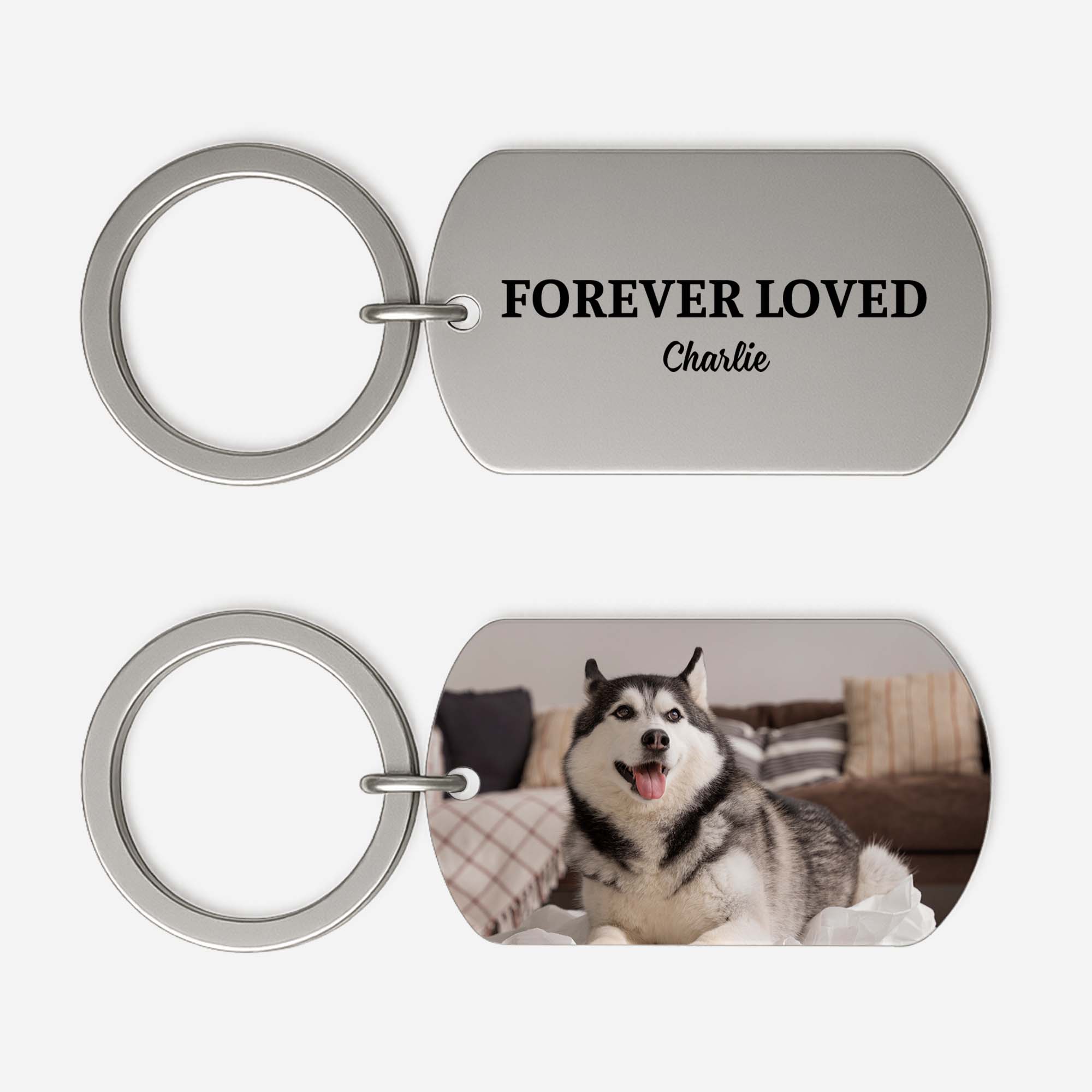 4308JUS1 custom dog memorial gifts forever loved metal photo keychain_ 4308JKL0C