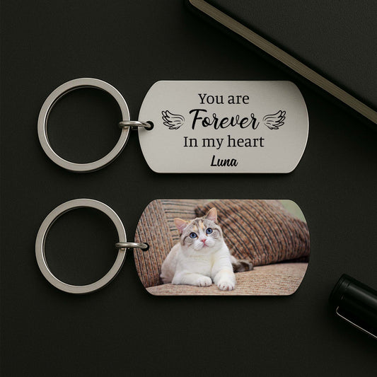 4308JUS2 custom dog memorial gifts forever loved metal photo keychain_ 4308JKL0C