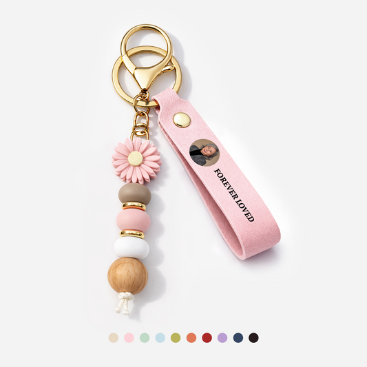 4308MUK1 personalised forever loved forever missed photo memorial uv printed daisy beaded keyring 4308mjsf5a